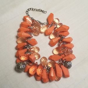 Silver Orange Cluster Bead Bracelet